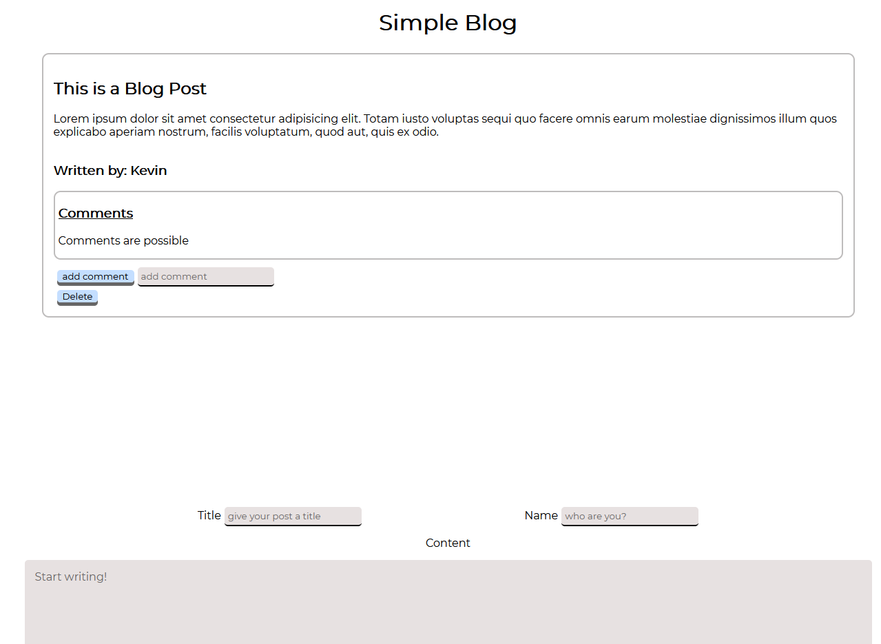 A screenshot of the Simple Blog project