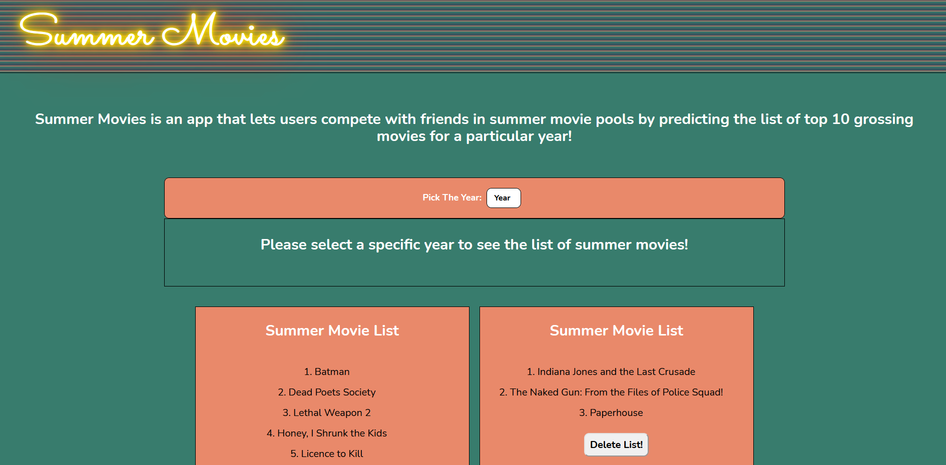 A screenshot of the Summer Movies project